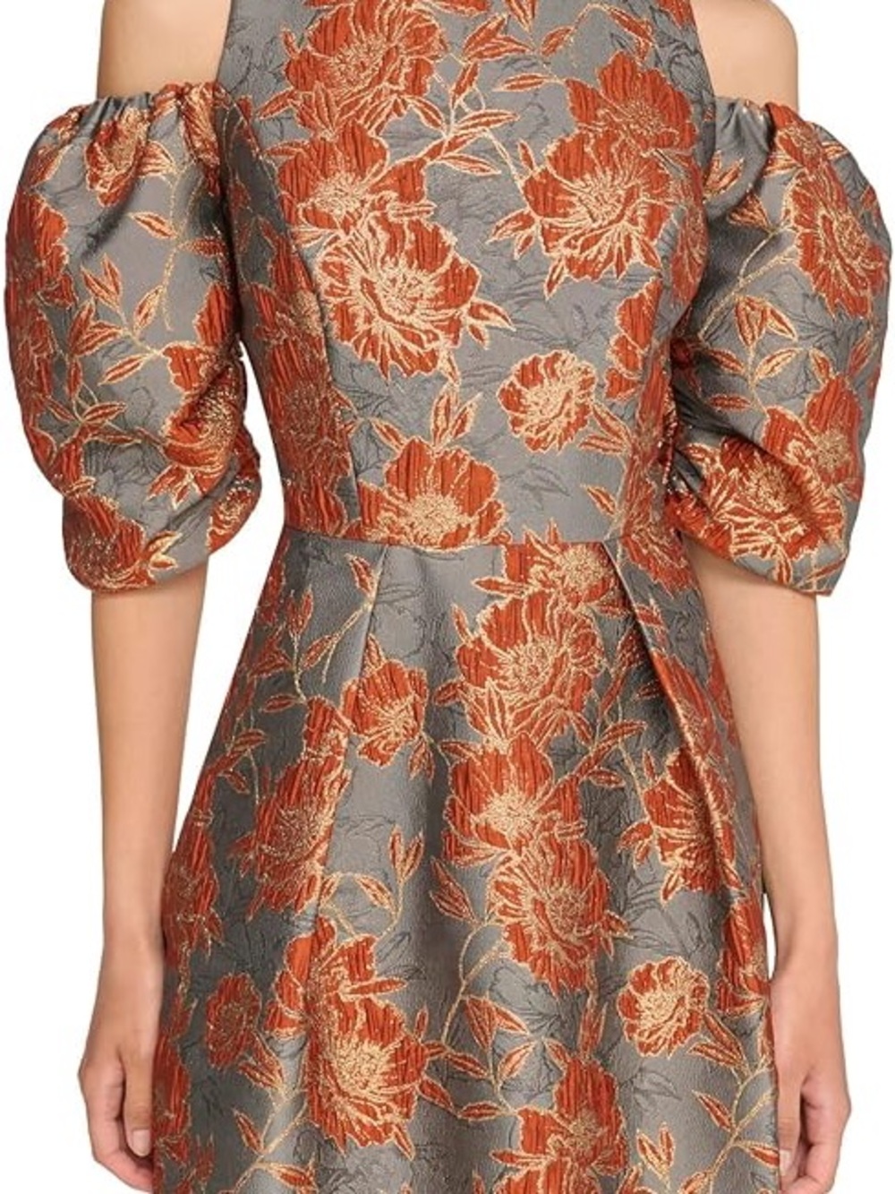 Vince Camuto puff shoulder Dress in Gray and Rust